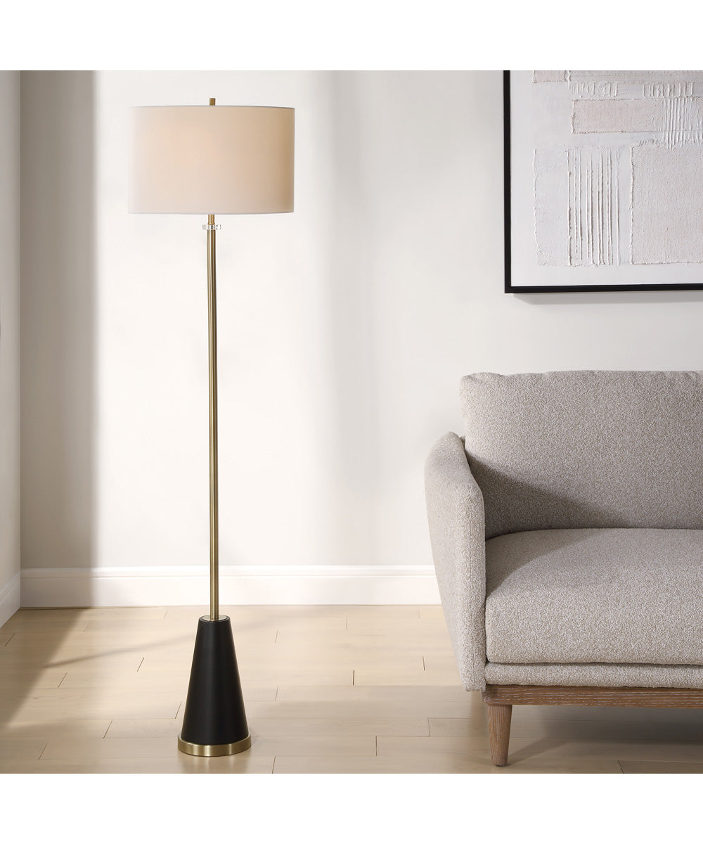 Floor Lamp in Antique Brass and Crystal with White Linen