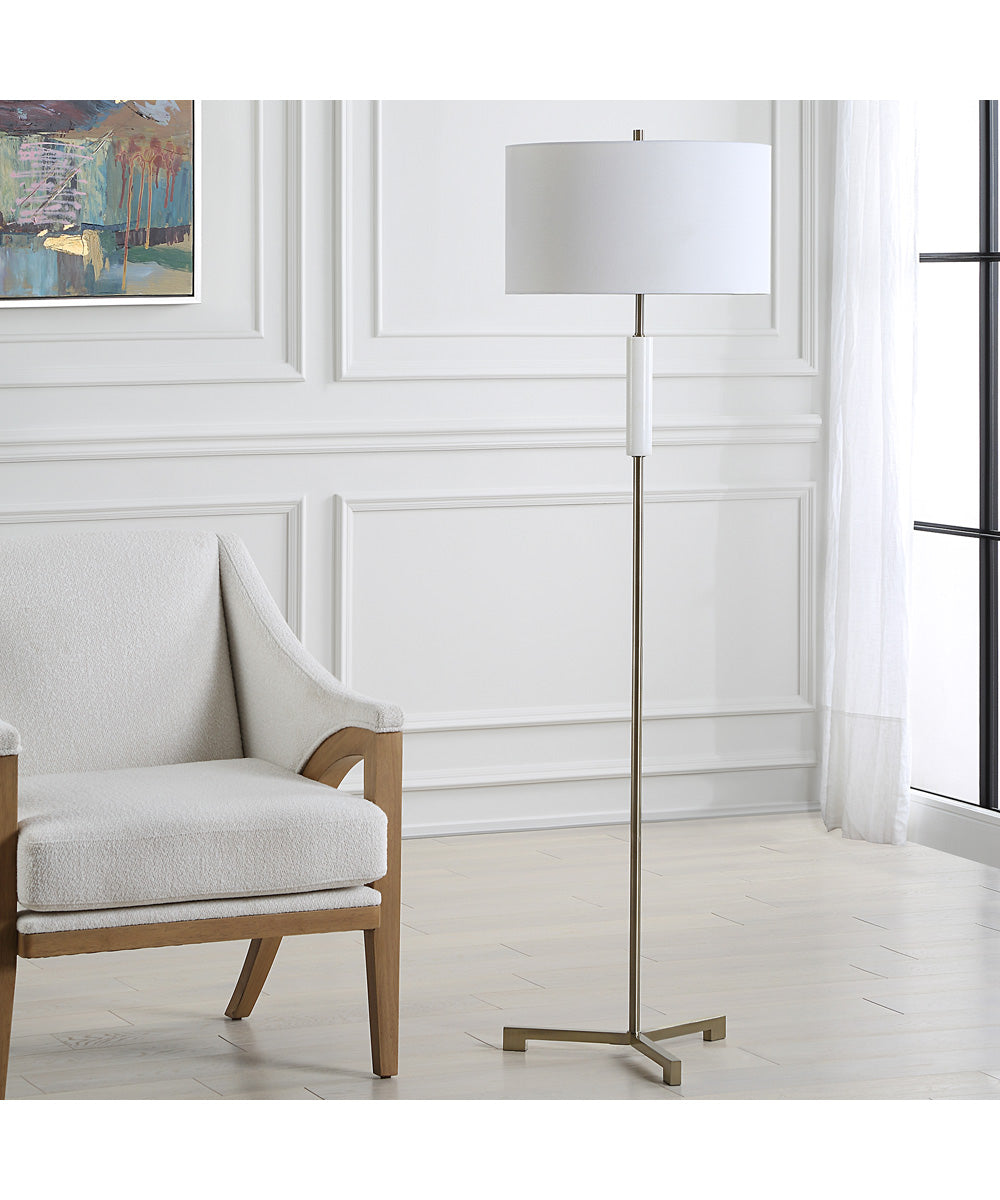 Modern Floor Lamp in Antique Brass and White Marble with Linen
