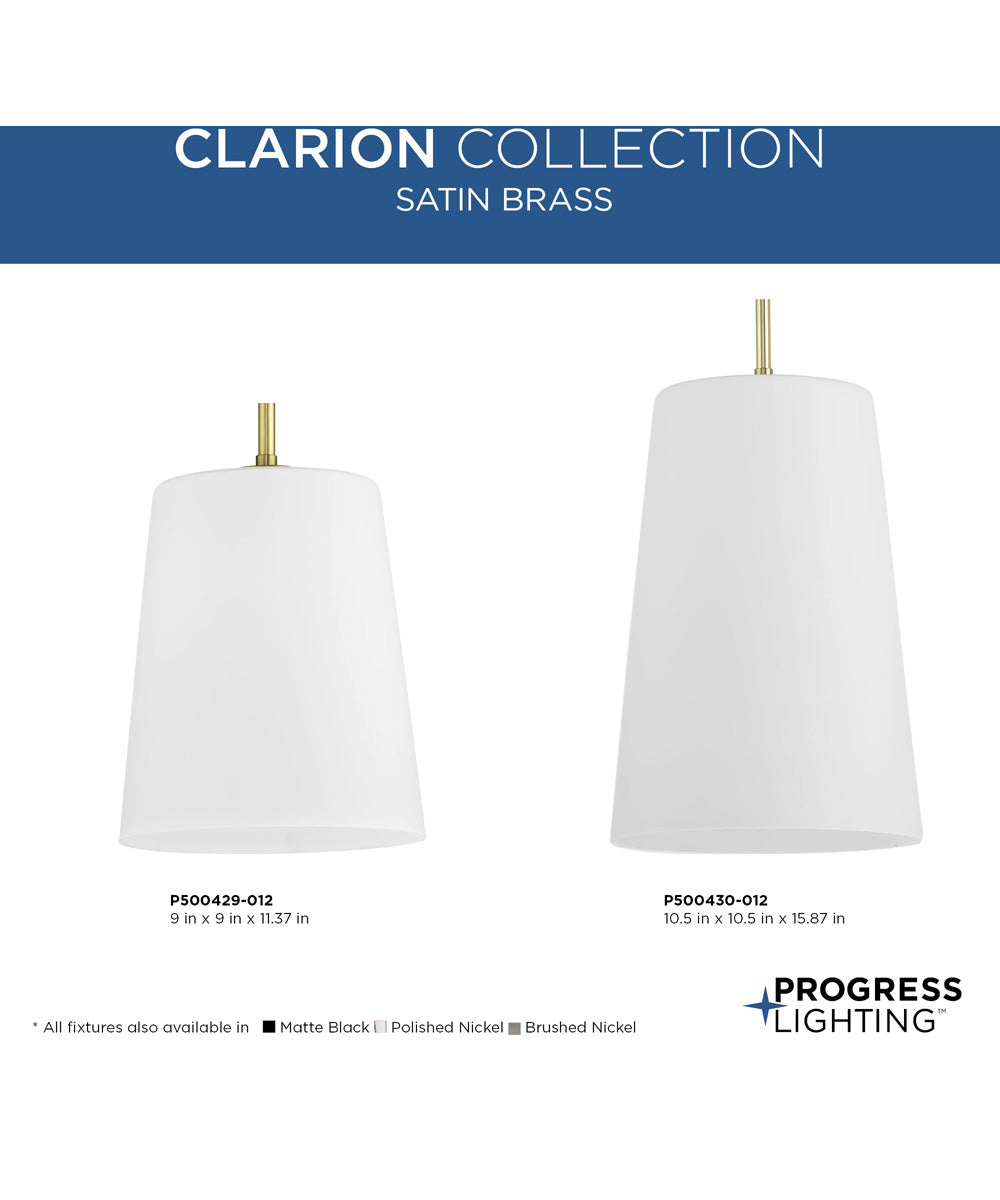 Clarion 1-Light Etched White Pendant P500430 Satin Brass