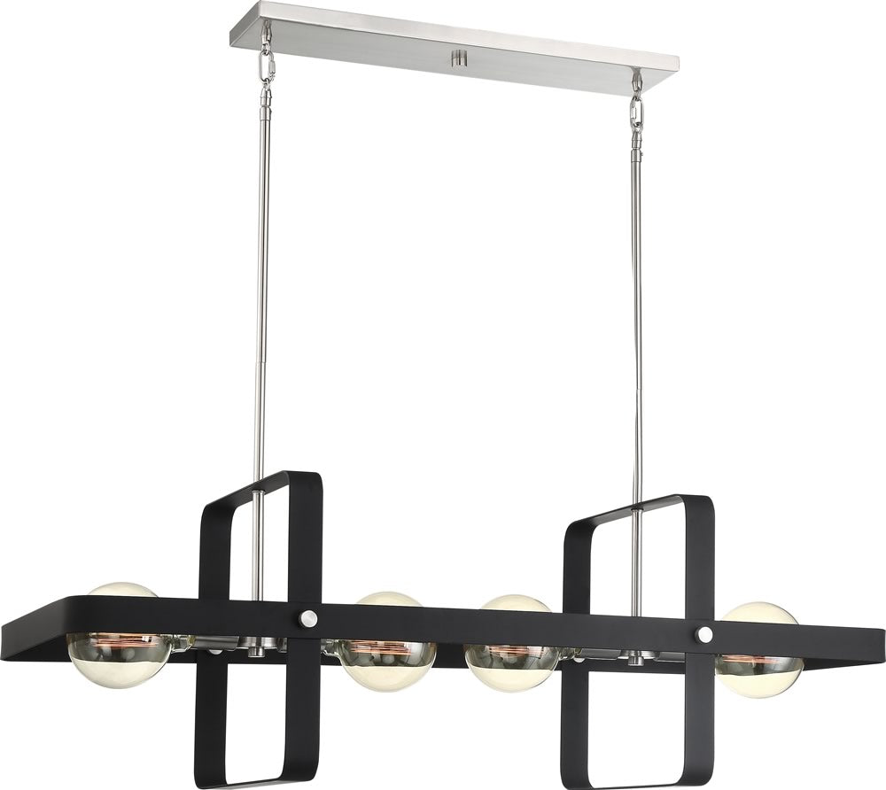 42"W Prana 4-Light Pendant Matte Black / Brushed Nickel