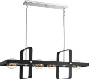 42"W Prana 4-Light Pendant Matte Black / Brushed Nickel