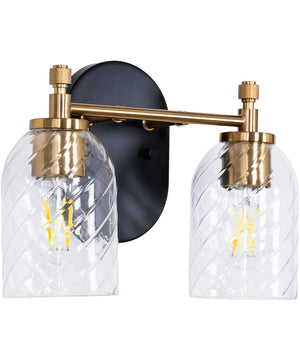 12"W Council 2-Light Swirl Glass Bath Vanity Light Flat Black/Satin Brass