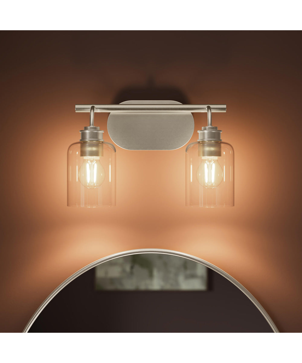 Reines 2-Light Bath Vanity with Clear Glass Shades Brushed Nickel