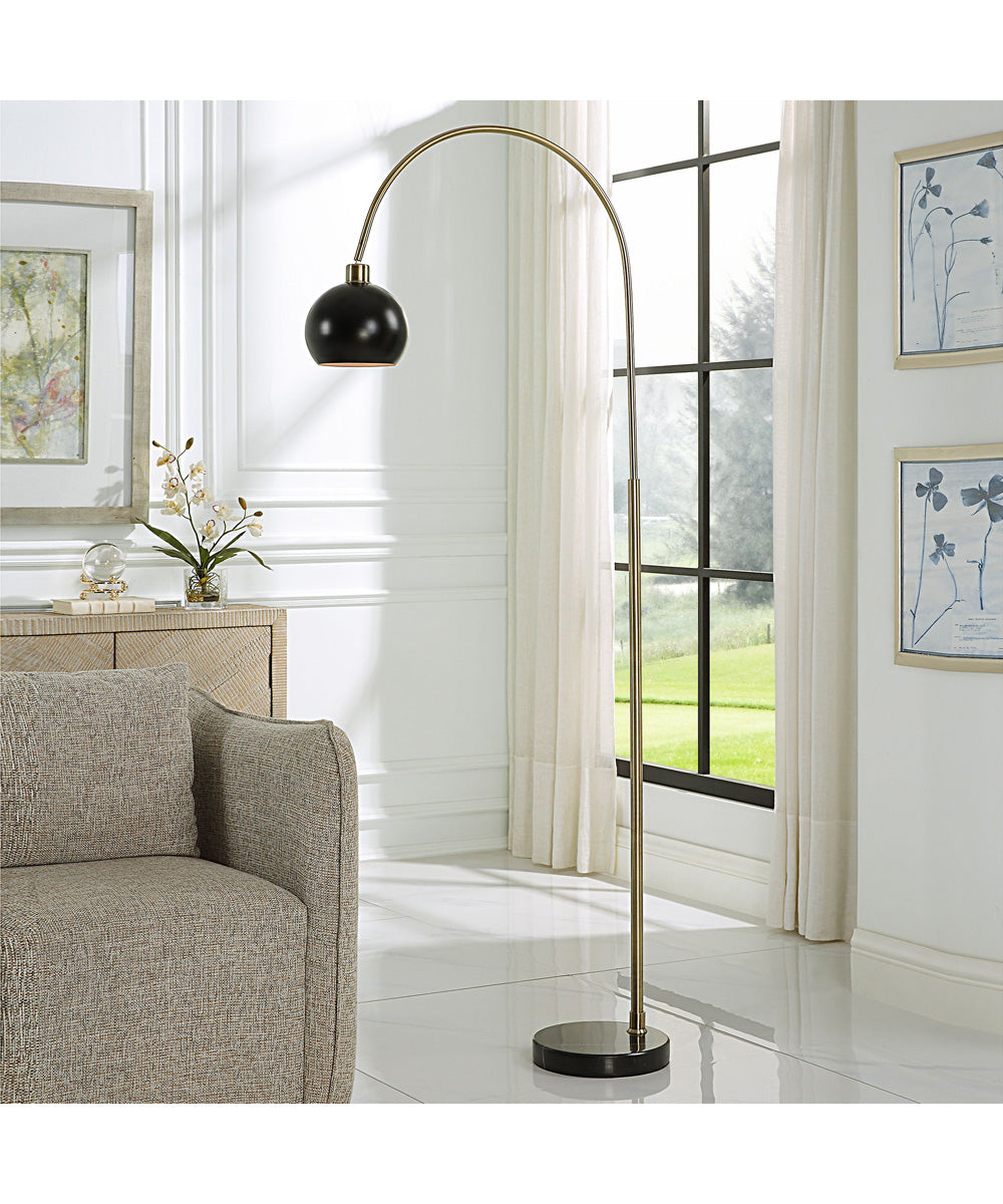 Arched Floor Lamp in Antique Brass and Matte Black Metal