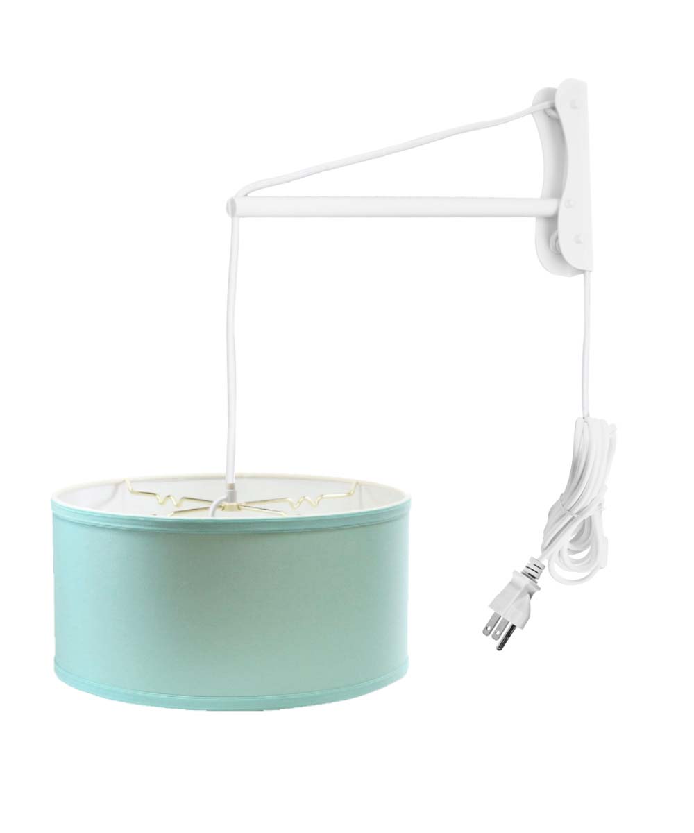 MAST Plug-In Wall Mount Pendant, 2 Light White Cord/Arm with Diffuser, Island Paradise Blue Shade 14x14x07