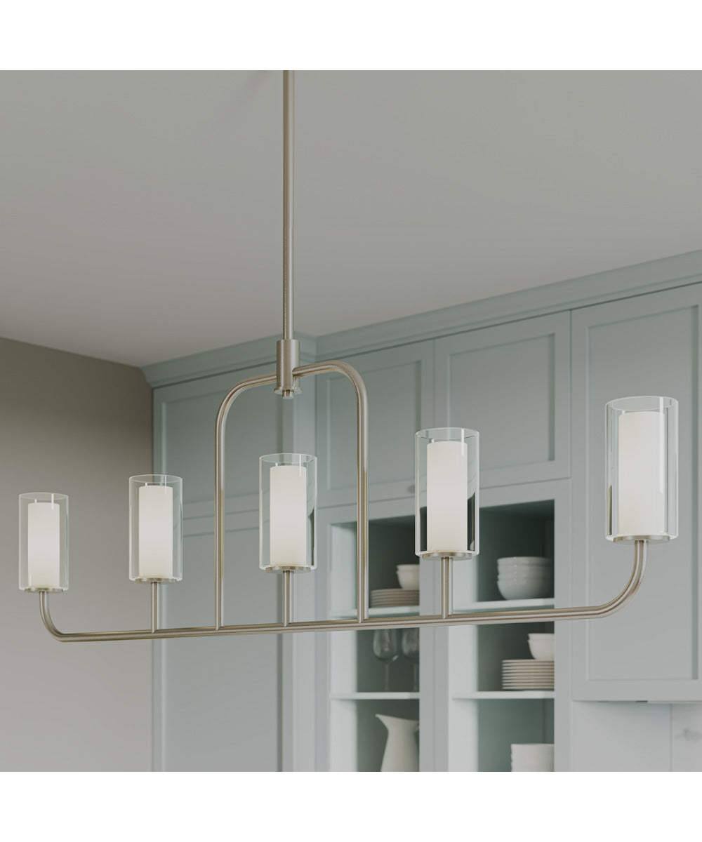 Mack 5-Light Linear Chandelier with Layered Glass Shades Brushed Nickel