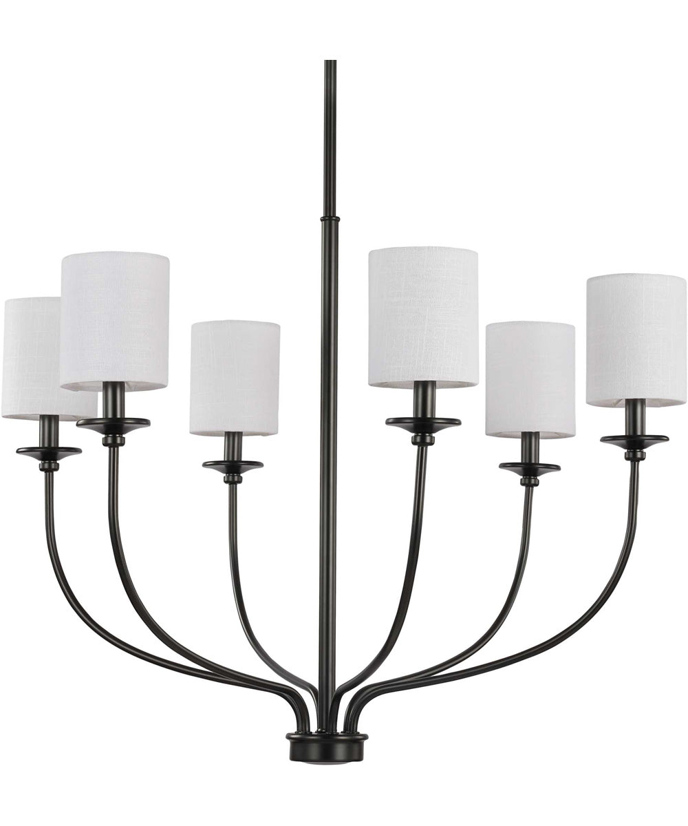 Bonita 6-Light White Linen Fabric Shade Luxe Chandelier Light Matte Black