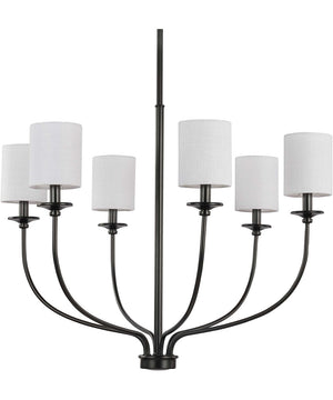 Bonita 6-Light White Linen Fabric Shade Luxe Chandelier Light Matte Black