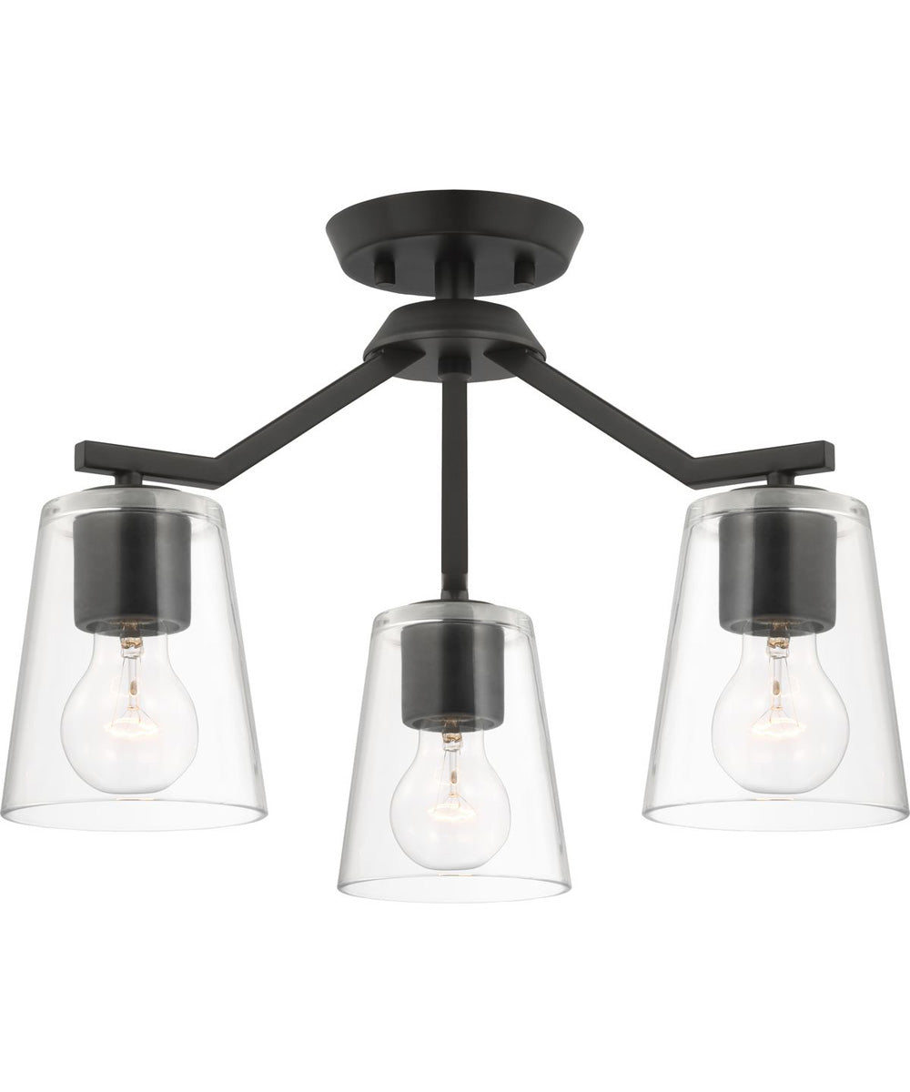 Vertex 3-Light Clear Glass Convertible Chandelier Matte Black