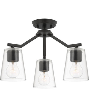 Vertex 3-Light Clear Glass Convertible Chandelier Matte Black