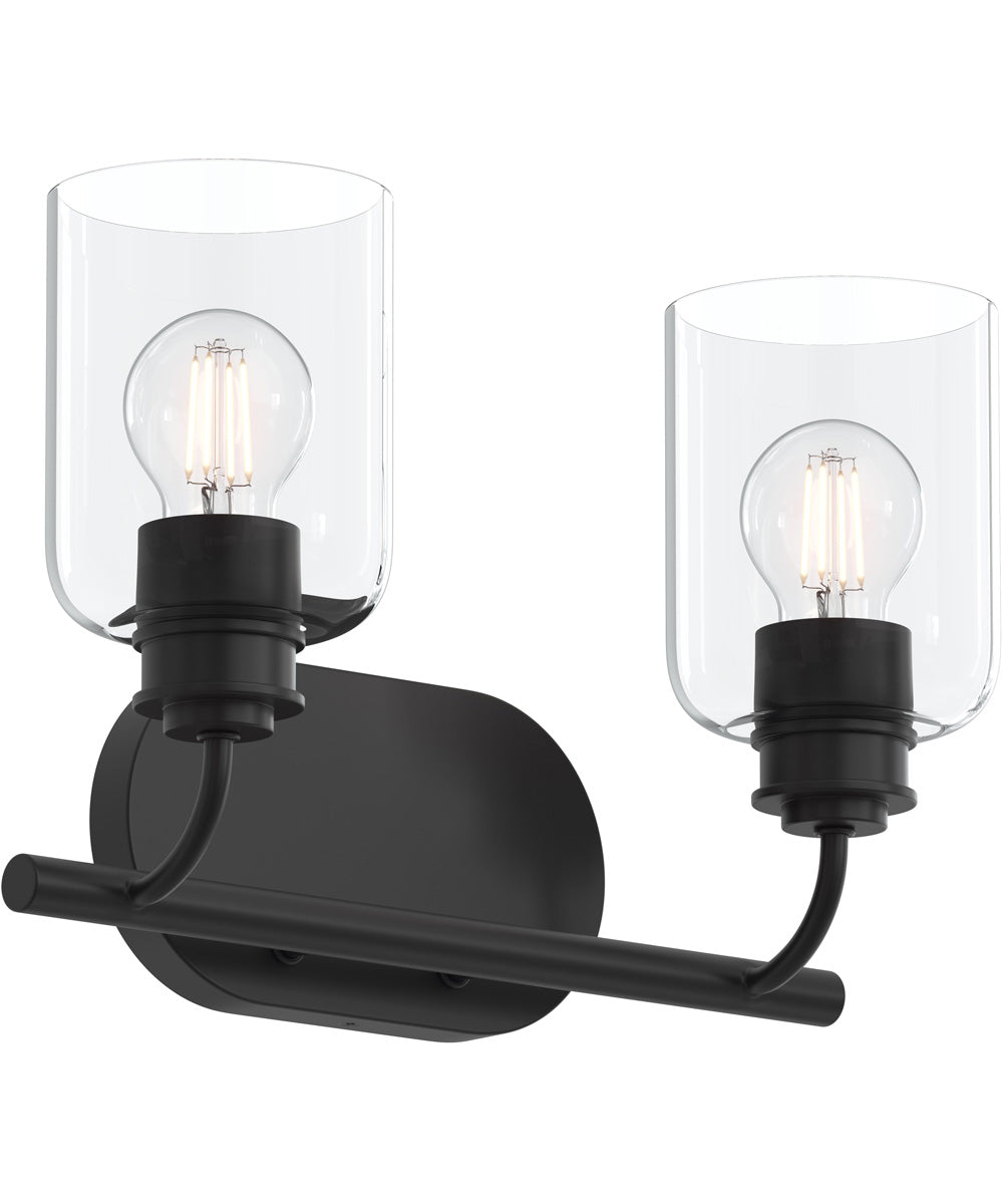 Reines 2-Light Bath Vanity with Clear Glass Shades Matte Black