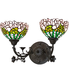 19" Wide Tiffany Cabbage Rose 2 Light Wall Sconce