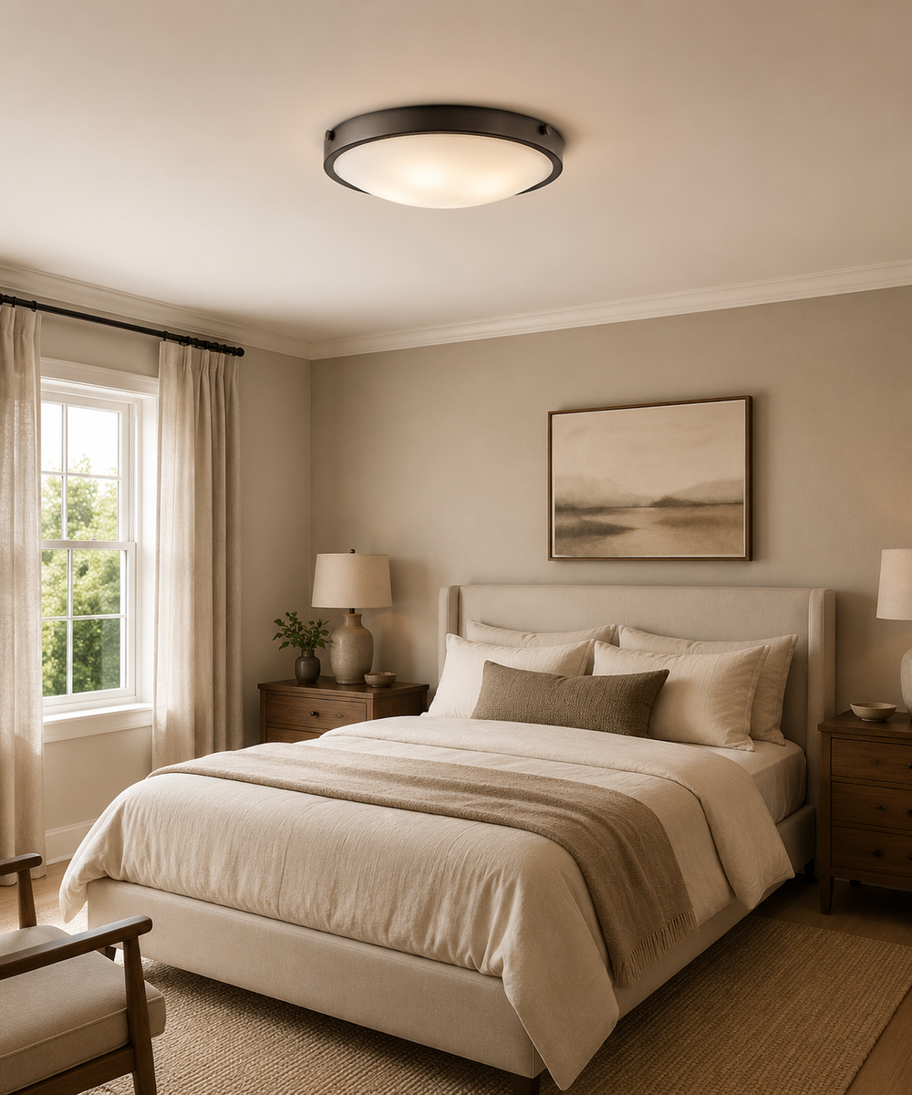 21"w Lytham 4-Light Flush Mount Olde Bronze Finish with Satin Etched White Glass Shade