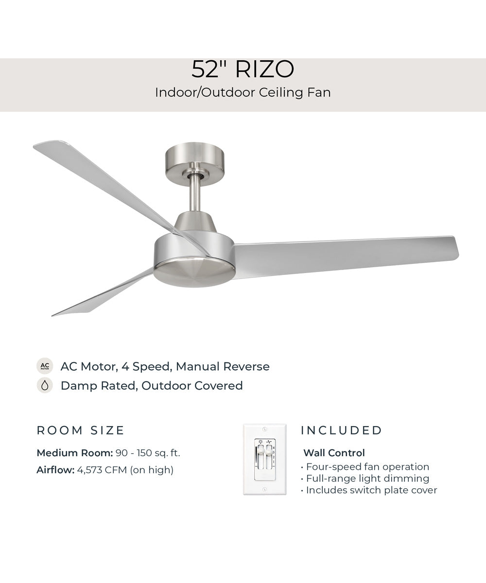 Rizo 52-in. 3-Blade Modern Ceiling Fan Brushed Nickel
