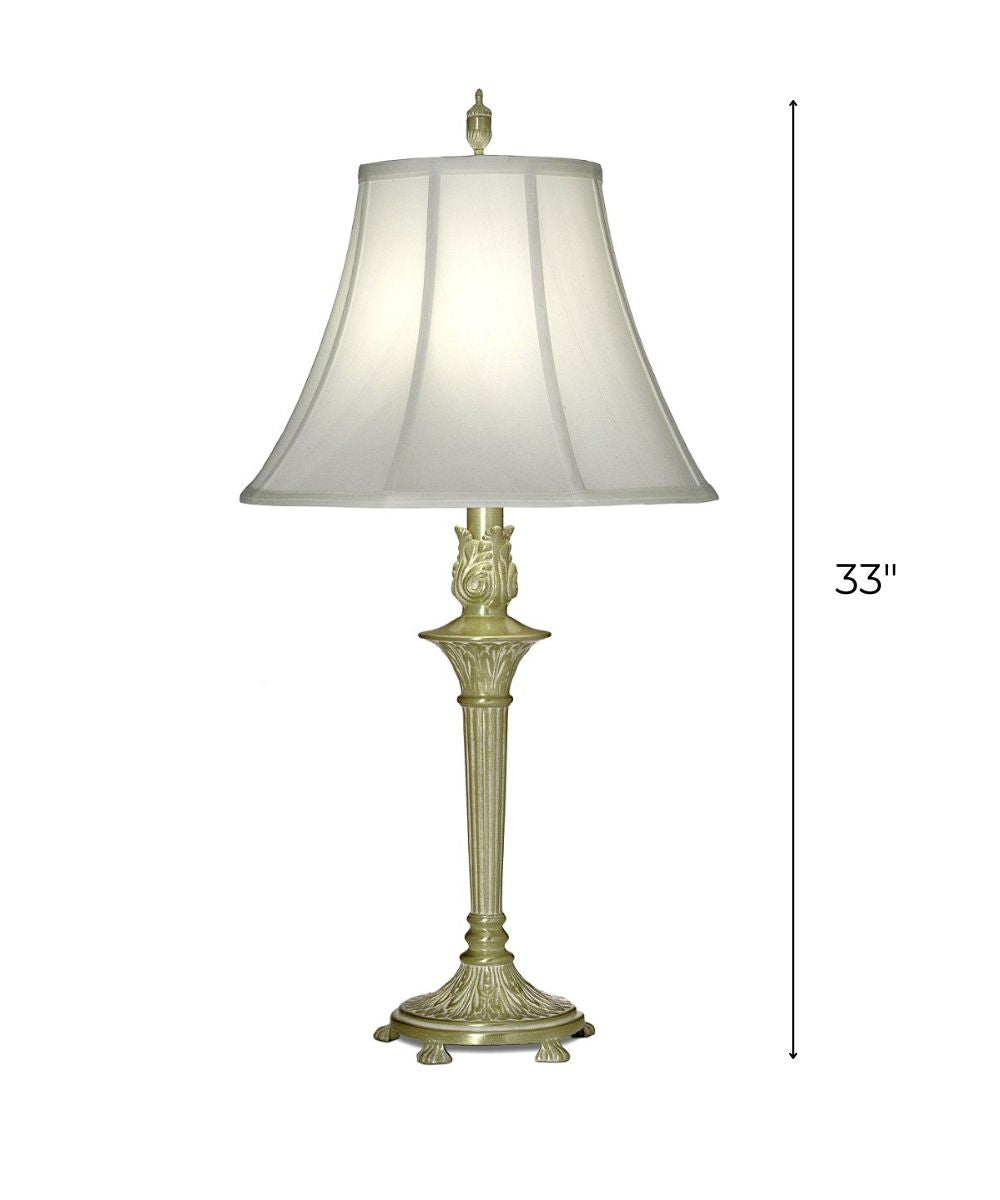 33"H 1-Light 3-Way Table Lamp Satin Brass White Antique