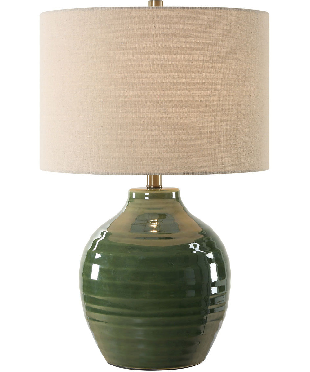 Ceramic Table Lamp Textured Moss Green and Beige Linen