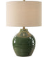 Ceramic Table Lamp Textured Moss Green and Beige Linen
