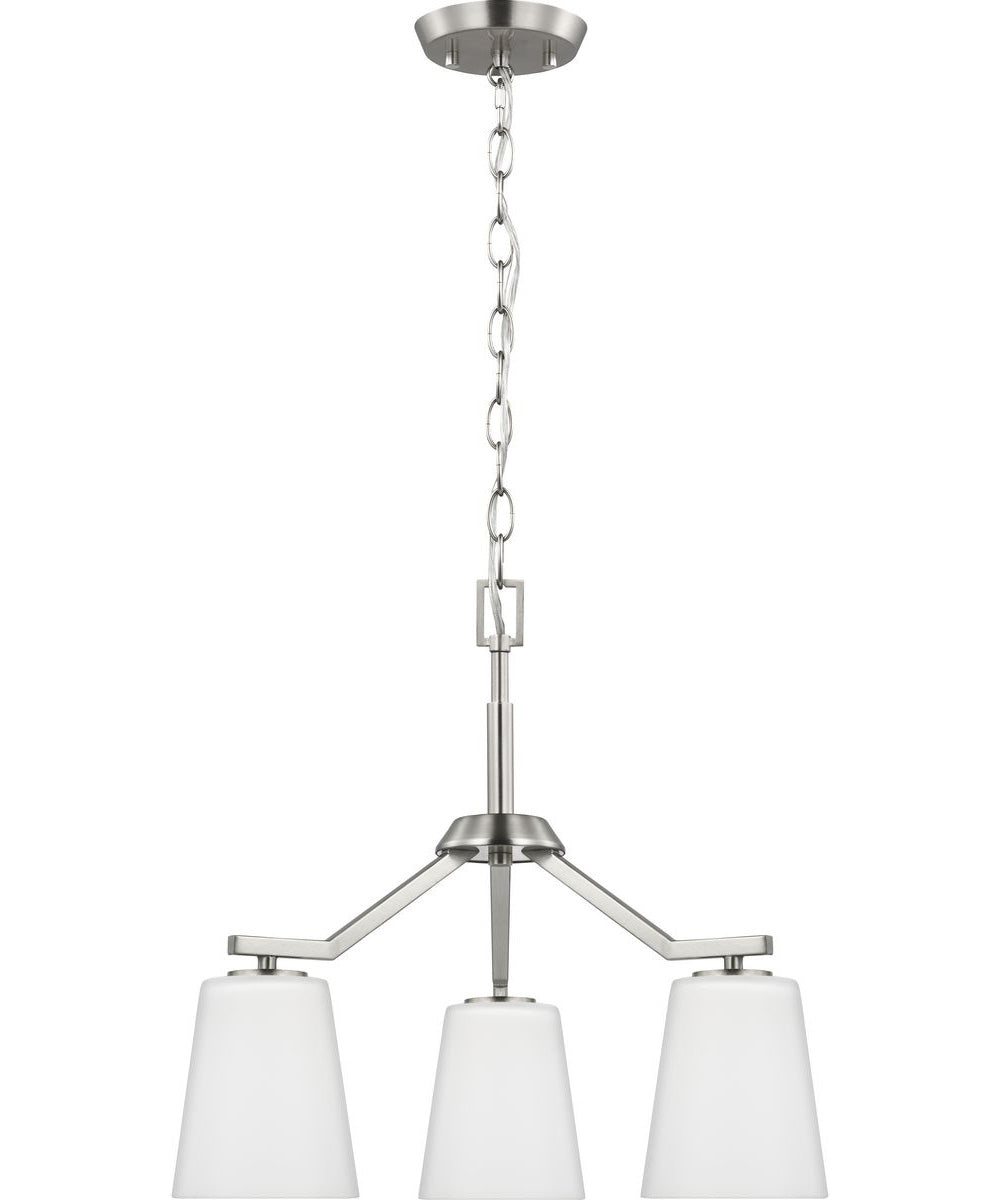 Vertex 3-Light Etched White Convertible Chandelier Brushed Nickel