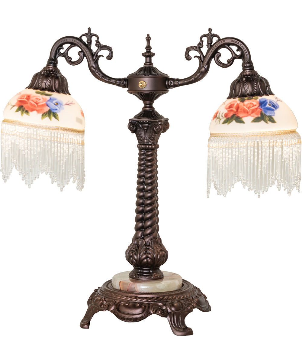 20" High Roussillon 2 Light Table Lamp Rose Boquet