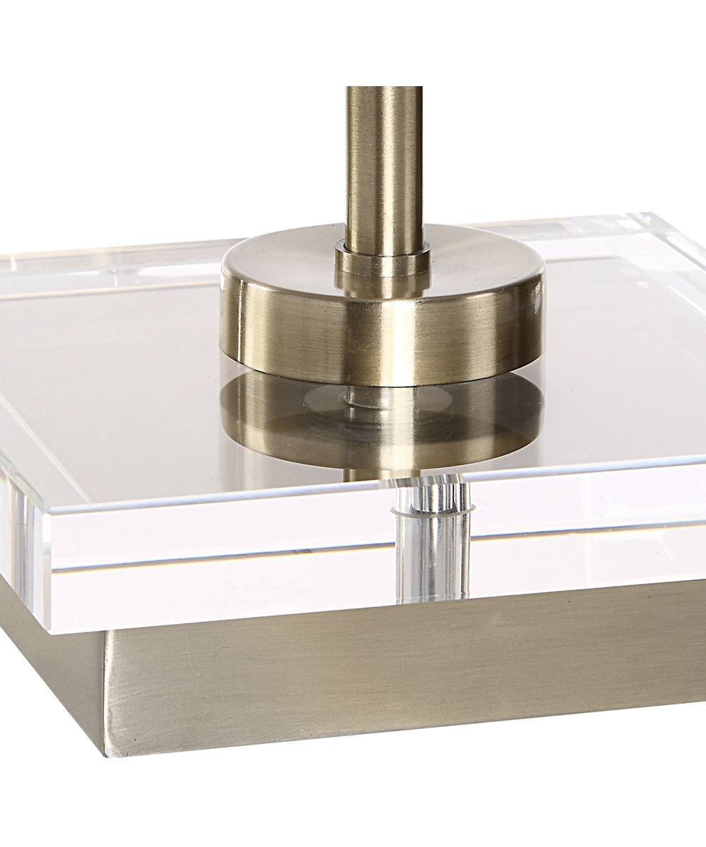 Metal Buffet Lamp in Antique Brass with White Linen