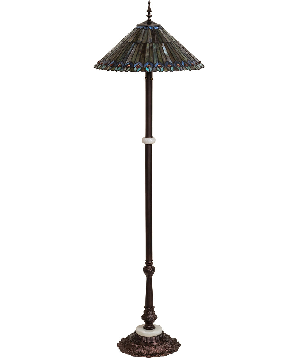 24" High Tiffany Jeweled Peacock Floor Lamp