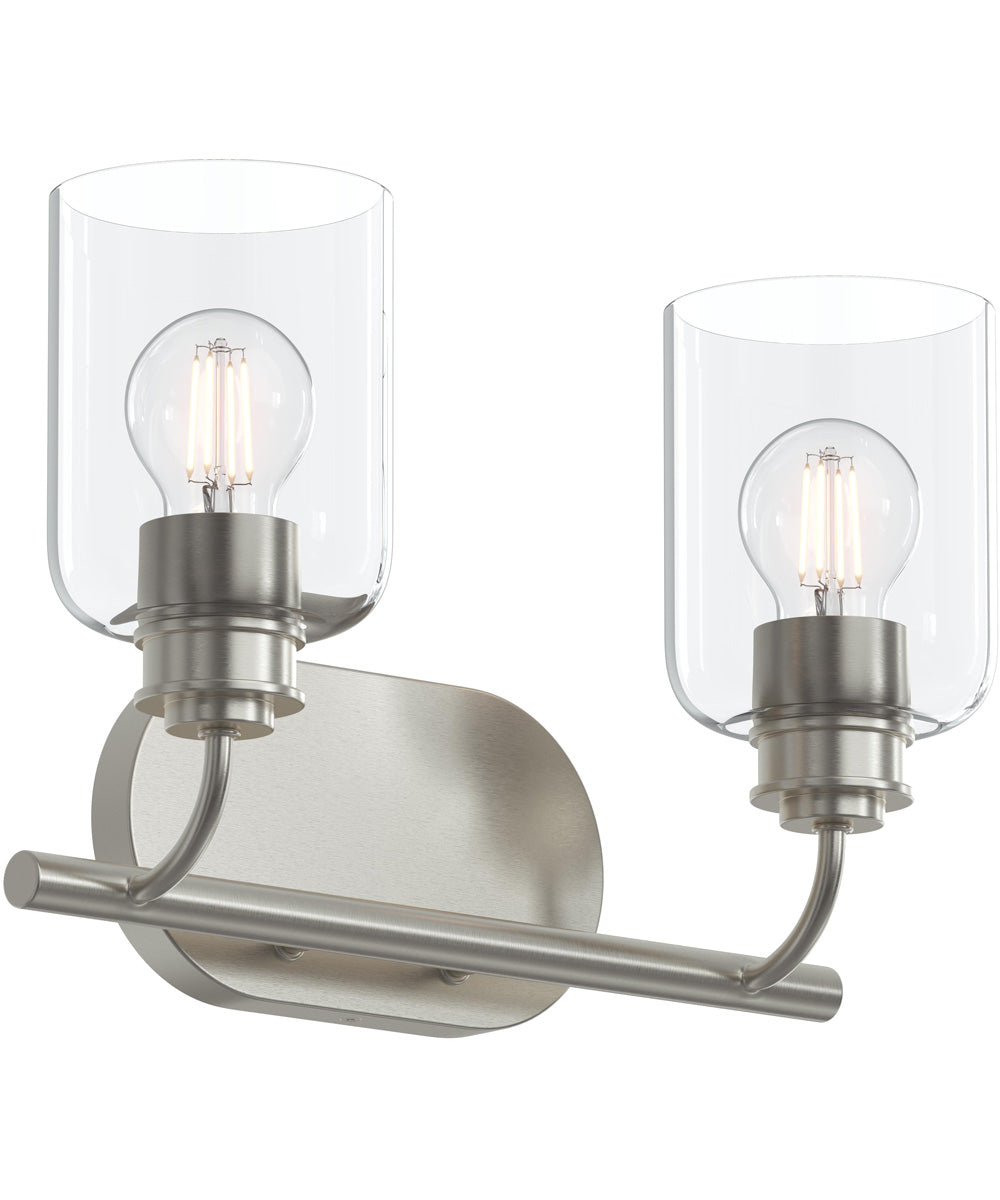 Reines 2-Light Bath Vanity with Clear Glass Shades Brushed Nickel