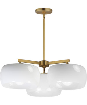 Glazed 3-Light Chandelier White/Natural Aged Brass