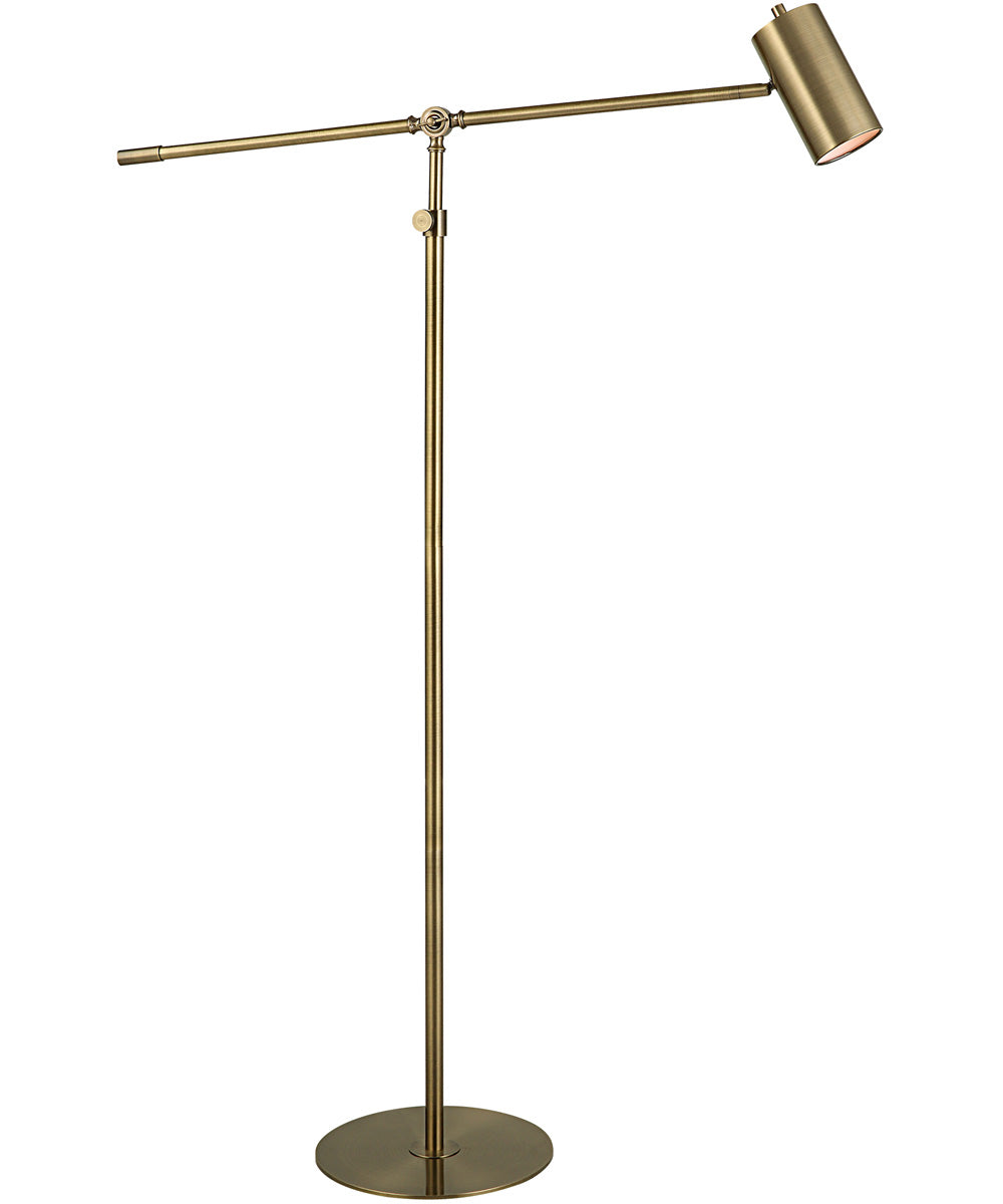 Adjustable Floor Lamp With Pivoting Shade in Antique Brass