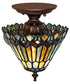 8" Wide Tiffany Jeweled Peacock Flush Mount