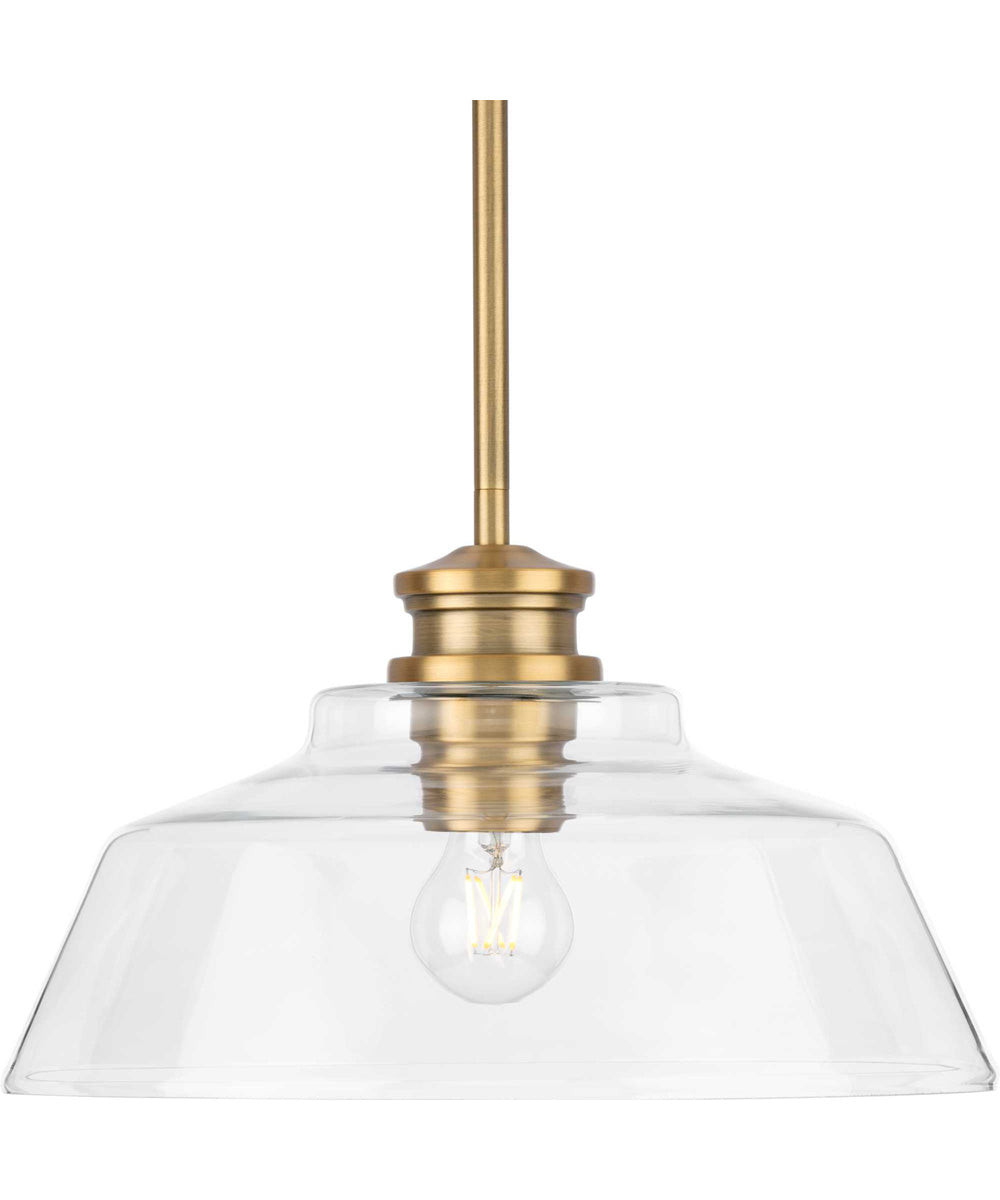 Singleton 1-Light 14" Farmhouse Medium Pendant Light with Clear Glass Shade Vintage Brass