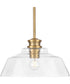 Singleton 1-Light 14" Farmhouse Medium Pendant Light with Clear Glass Shade Vintage Brass