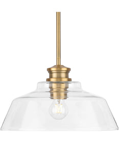 Singleton 1-Light 14" Farmhouse Medium Pendant Light with Clear Glass Shade Vintage Brass