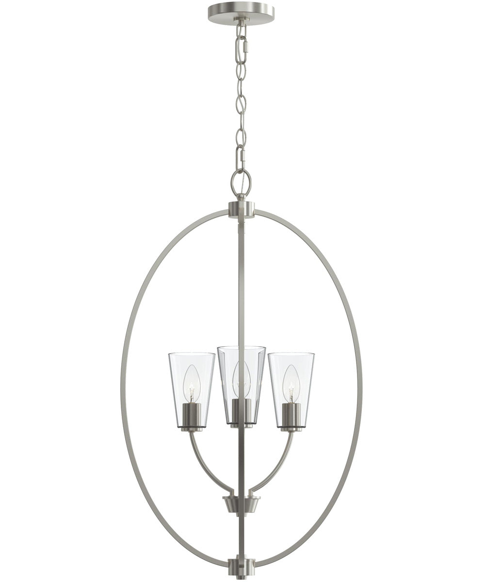 Jheni 3-Light Foyer Pendant with Clear Glass Shades Brushed Nickel