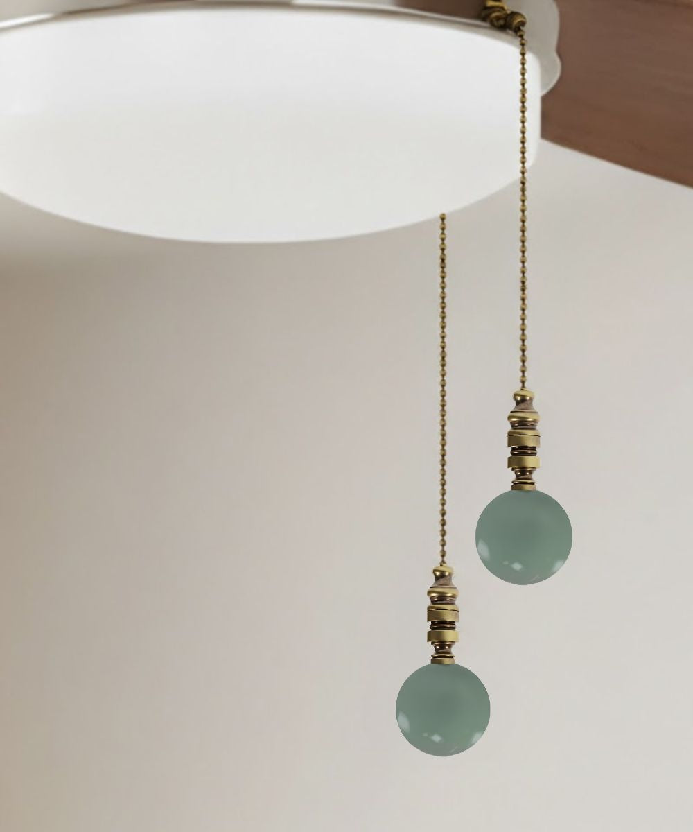 Antiqued Brass 40mm Sage Green Ceramic Ball Fan Pull 2.25"h