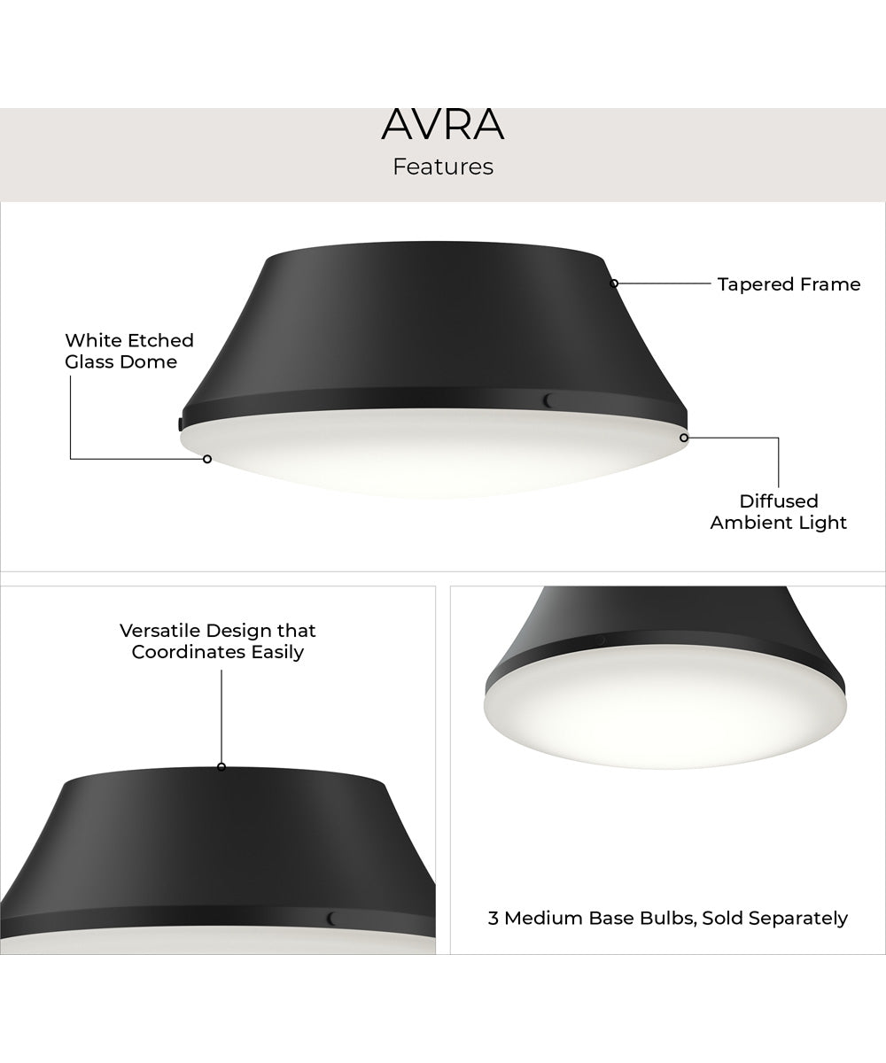 Avra Large 3-Light Flush Mount with Etched White Glass Shade Matte Black