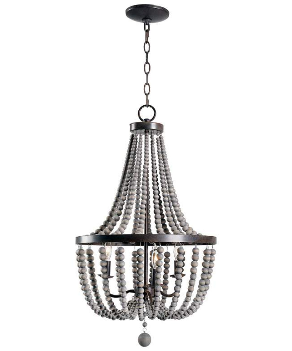Dumas 16"W 3-Light Golden Bronze Finish Distressed Gray Wood Bead Chandelier by KenroyHome