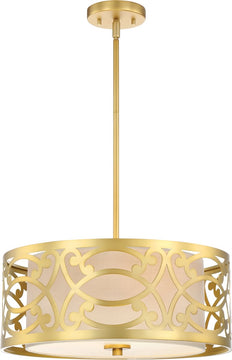 18"W Filigree 3-Light Pendant Natural Brass