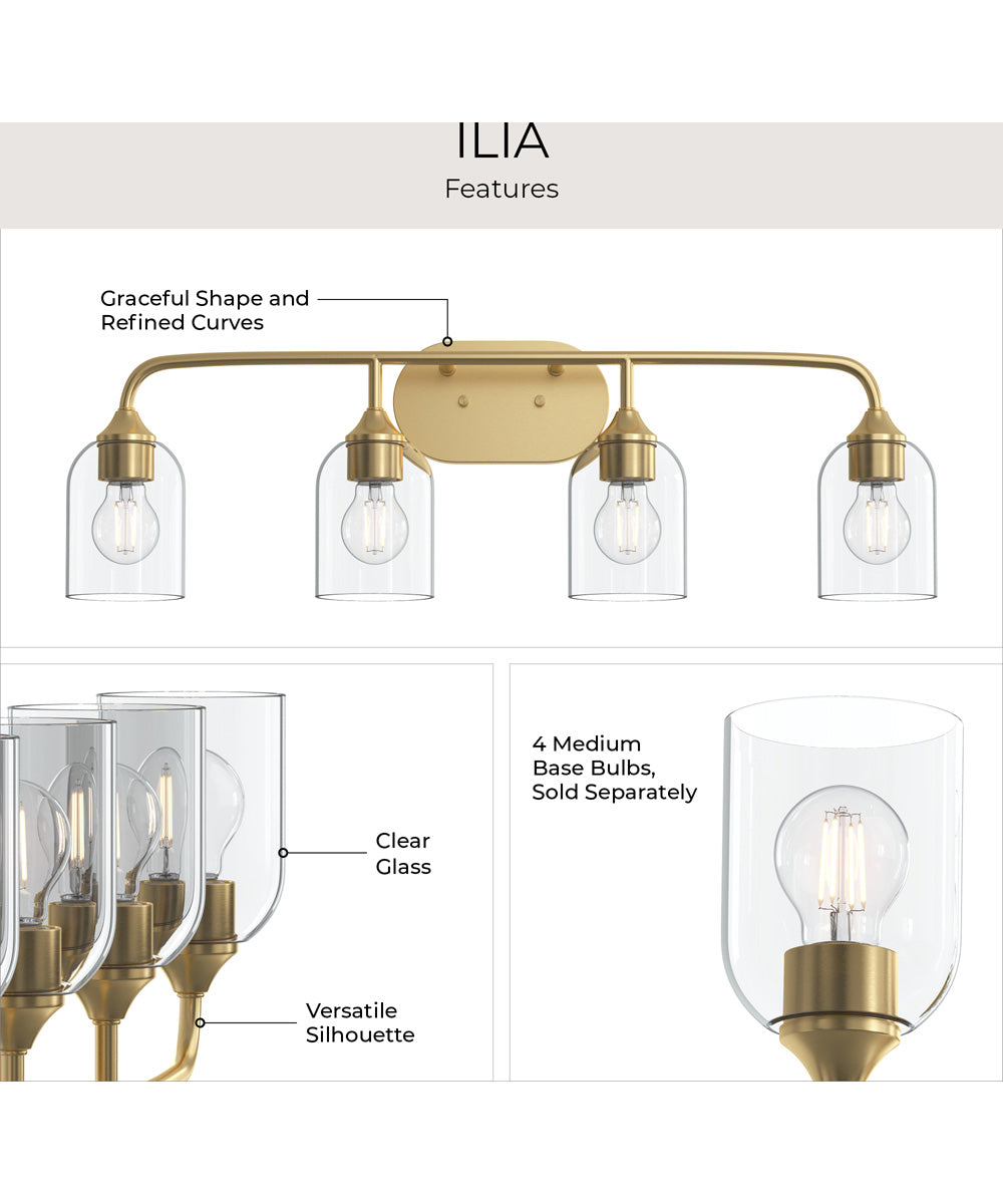 Ilia 4-Light Bath Vanity with Clear Glass Shade Brushed Gold