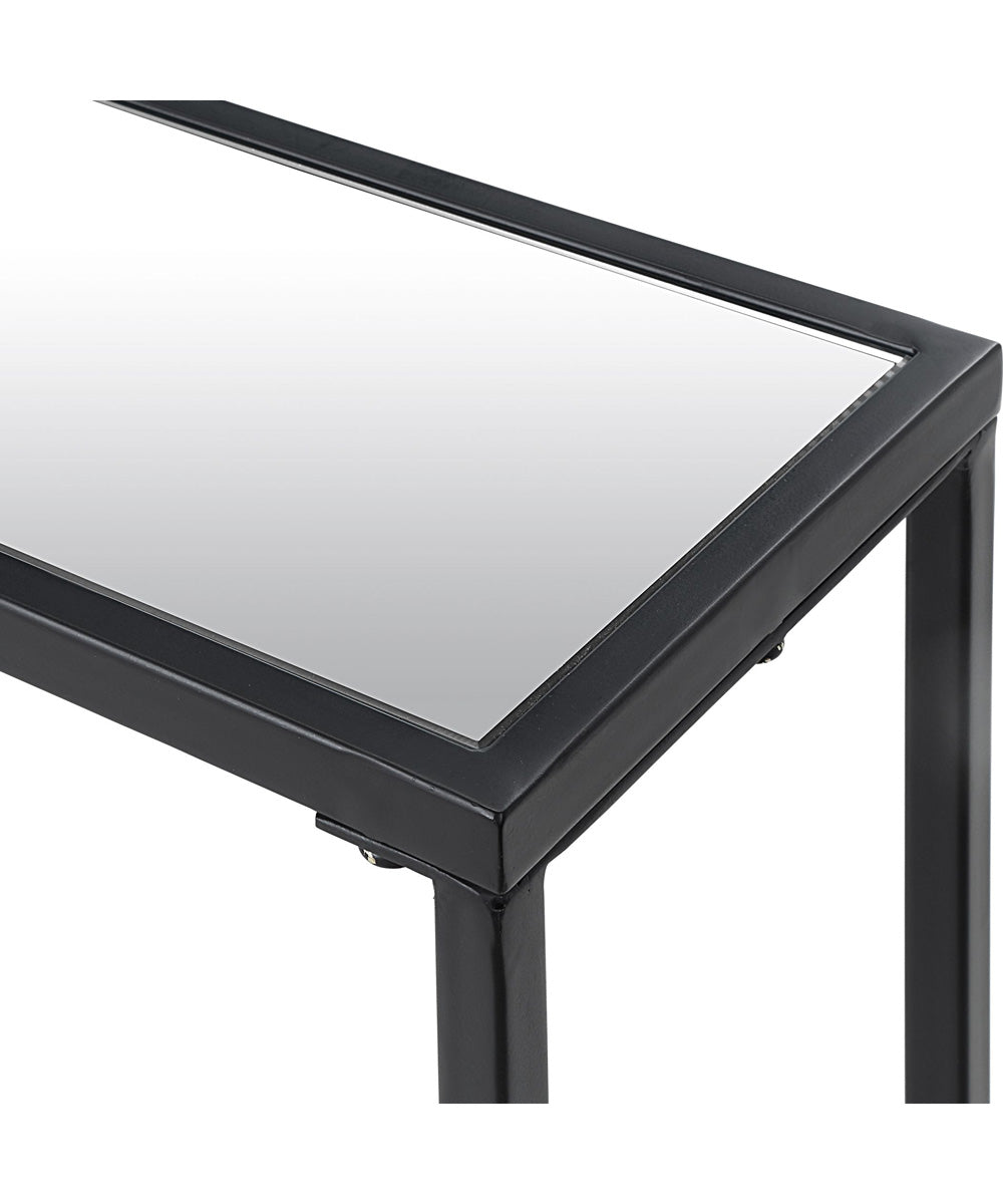 Console Table with Mirrored Shelves in Satin Black