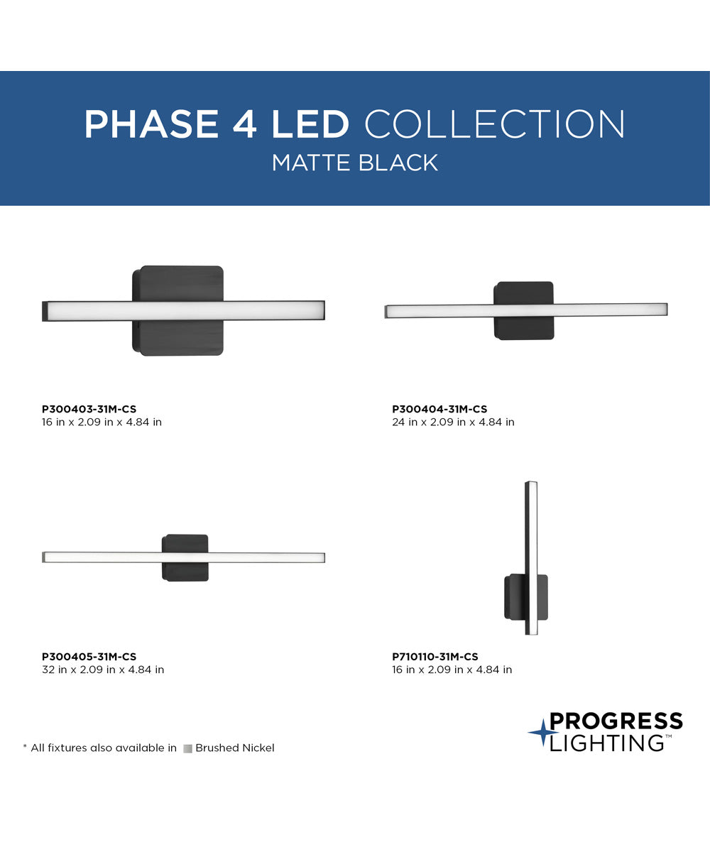 Phase 4 24 in. Medium Modern Integrated 3CCT Integrated LED Linear Vanity Light Matte Black