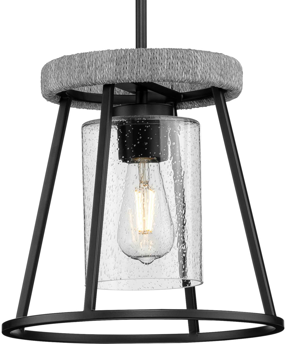 Laramie 1-Light Rustic Modern Clear Seeded Glass Pendant Matte Black