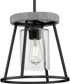 Laramie 1-Light Rustic Modern Clear Seeded Glass Pendant Matte Black