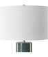 Ceramic Table Lamp in Ribbed Teal and White Linen
