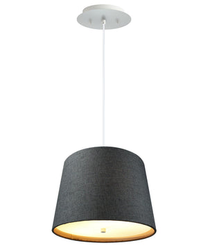 14" W 2 Light Pendant Granite Gray Burlap Shade with Diffuser, White Cord