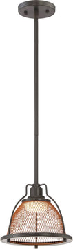 8"W Tex 1-Light Pendant Dark Bronze / Copper Mesh