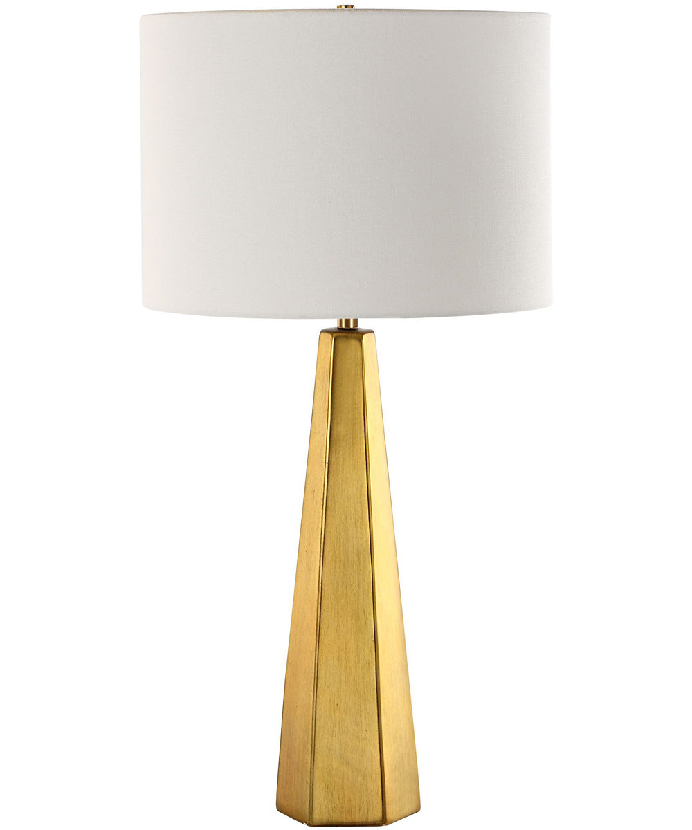 Hexagon Ceramic Gold Table Lamp with White Linen