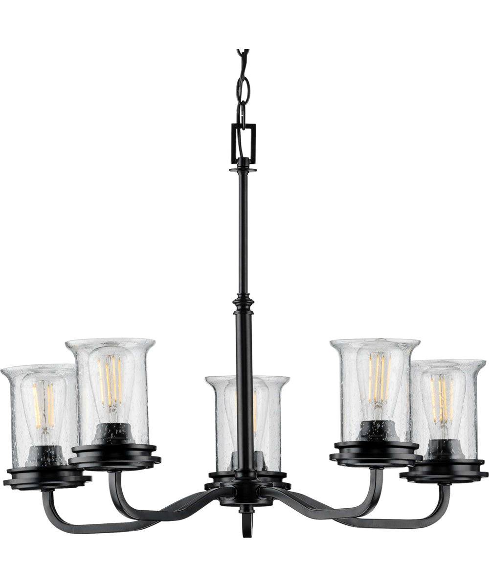 Winslett 5-Light Clear Seeded Glass Coastal Chandelier Light Matte Black