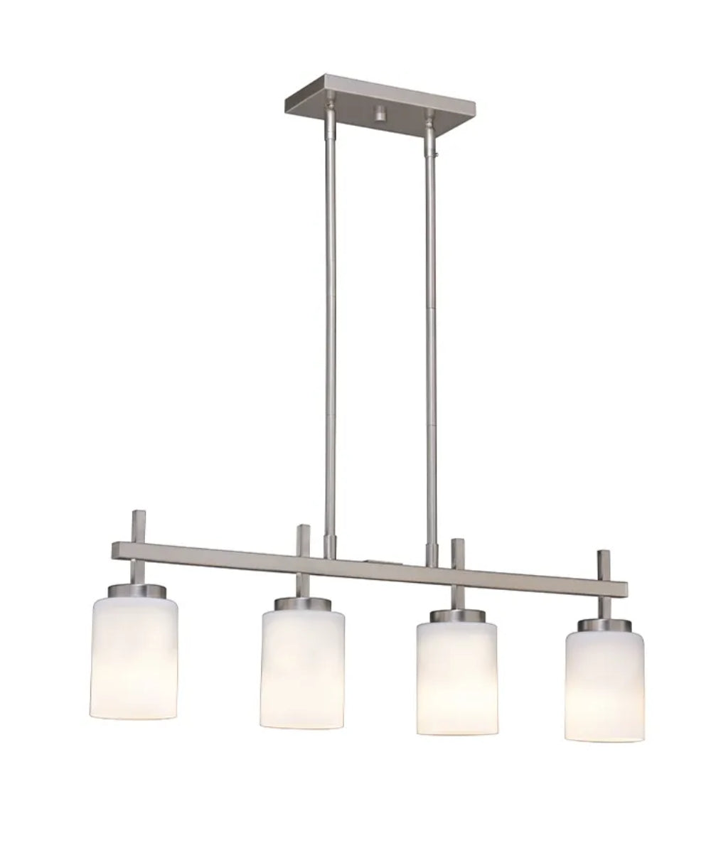 31"W 4-Light Kitchen Island Light Fixture Brushed Nickel Finish Frosted Glass Shade