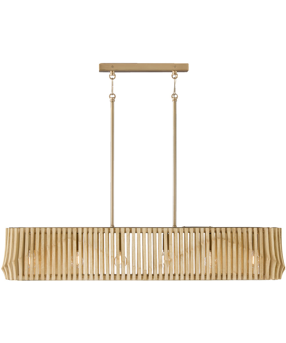 Archer 6-Light-Linear Chandelier Blonde Wood and Matte Brass