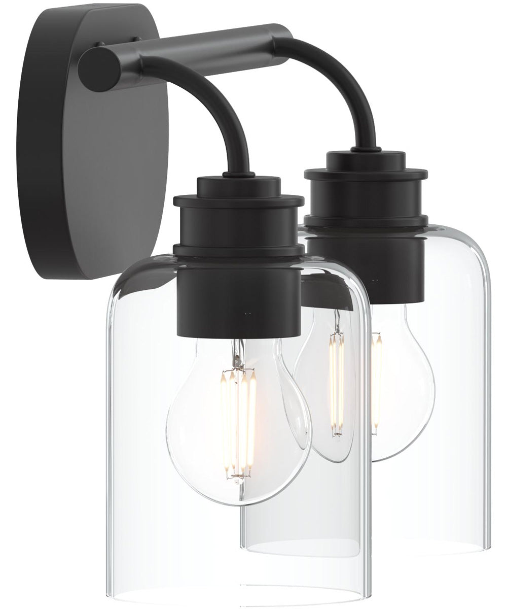 Reines 2-Light Bath Vanity with Clear Glass Shades Matte Black